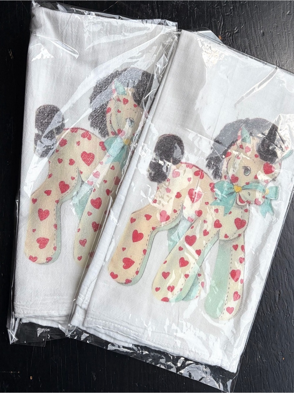 Pony with Hearts Kitchen Tea Hand Towels VTG style set of 2,